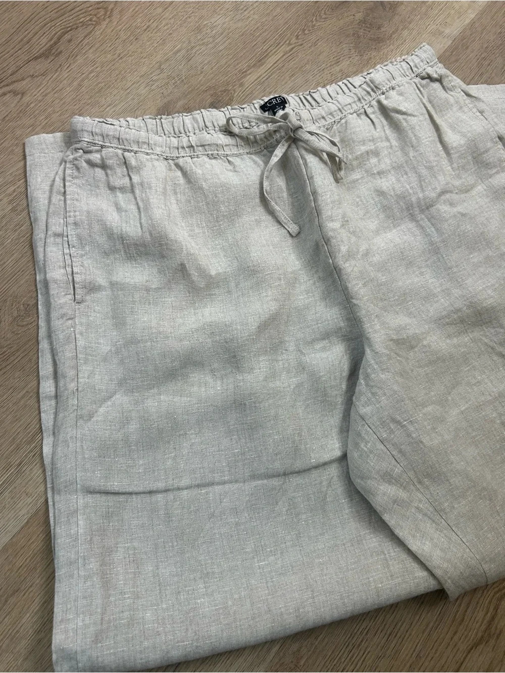 NWT J. Crew 100% Linen Soleil Drawstring Straight Leg Pant in Flax